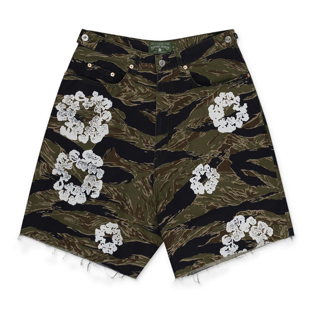 Multicolor Tiger Camo Cotton Wreath Shorts