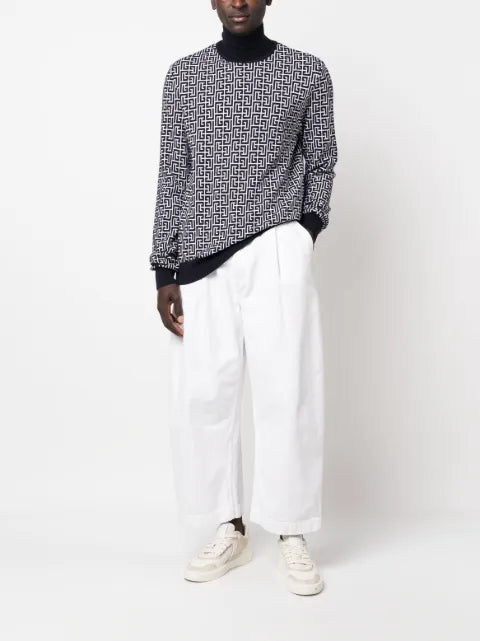 Balmain monogram-intarsia roll-neck jumper