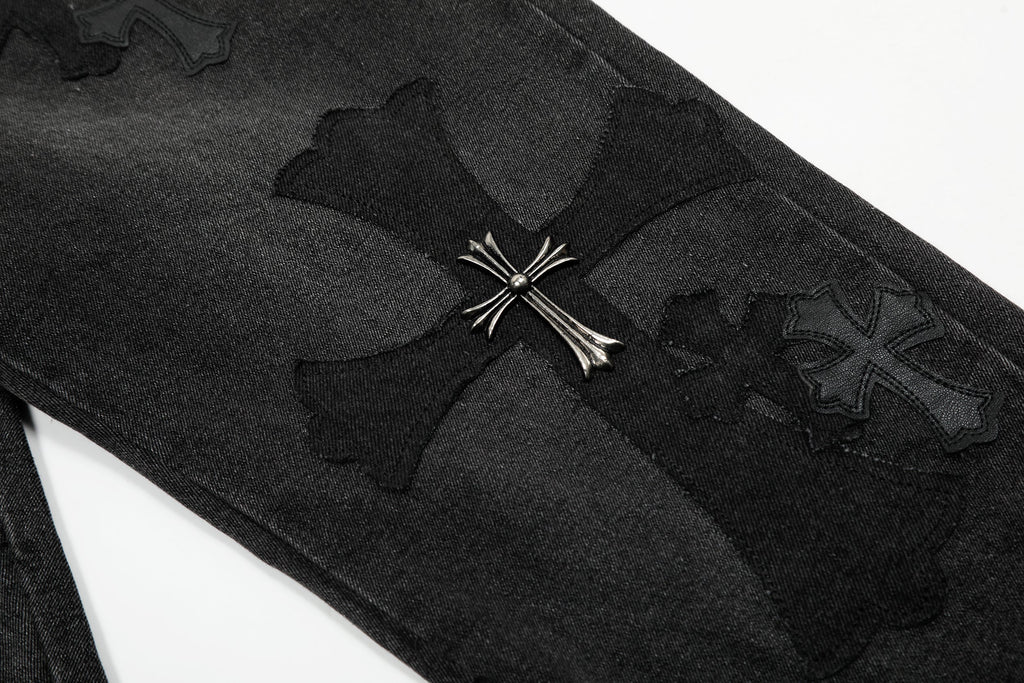 Chrome Hearts Black & Grey Silver Cross Patch Jeans