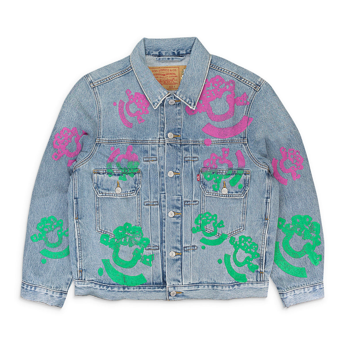 Light Wash Pink & Green Bstroy Denim Jacket