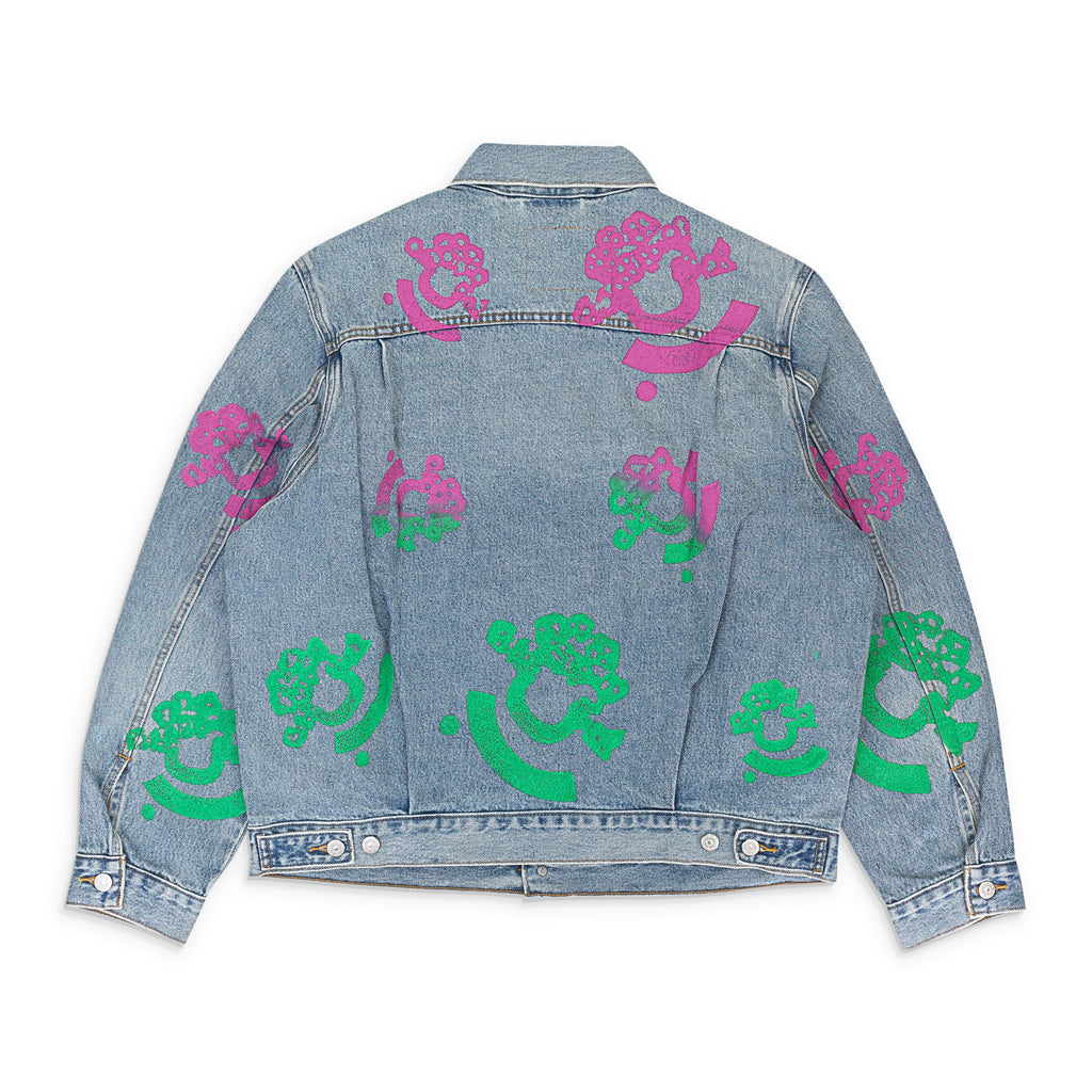 Light Wash Pink & Green Bstroy Denim Jacket