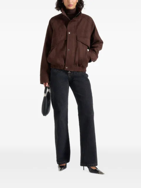 Manière De Voir Romain suede funnel-neck bomber jacket brown