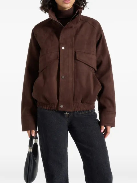 Manière De Voir Romain suede funnel-neck bomber jacket brown