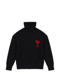 AMI Paris black funell-neck wool sweater with Ami De Coeur