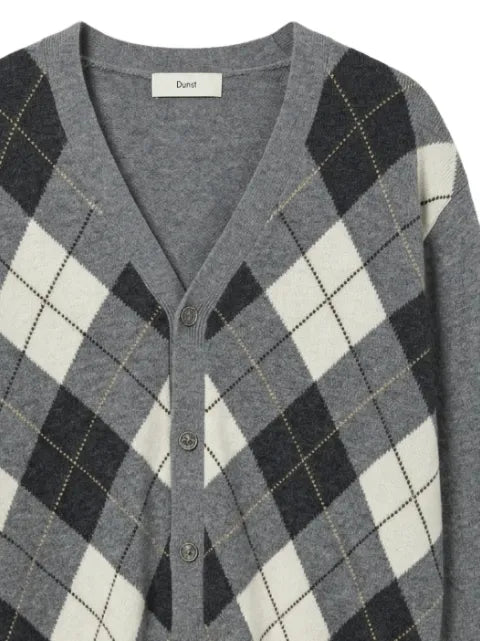 DUNST argyle-intarsia V-neck cardigan