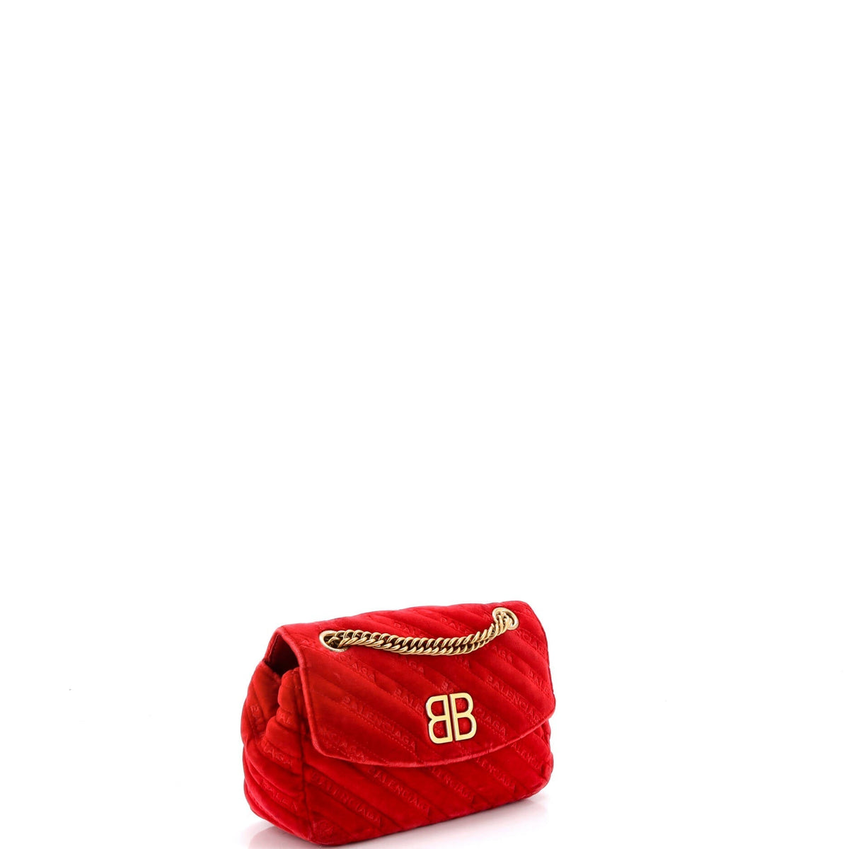 BB Chain Round Shoulder Bag Quilted Velvet Small