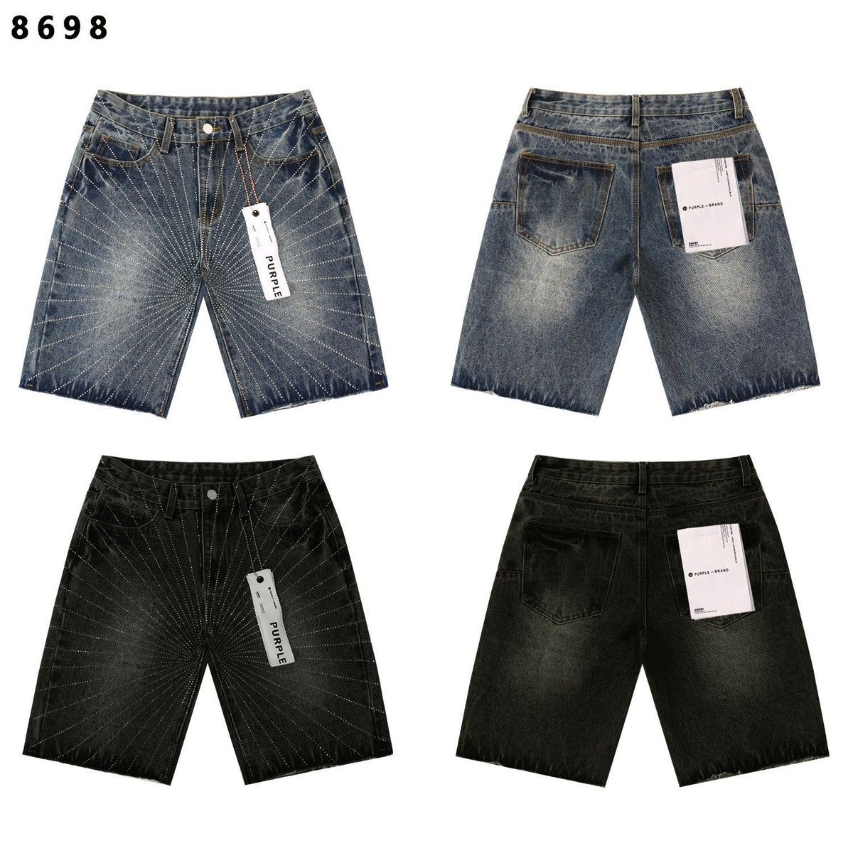 Purple Brand Rhinestone Relaxed-Fit Denim Shorts Unisex
