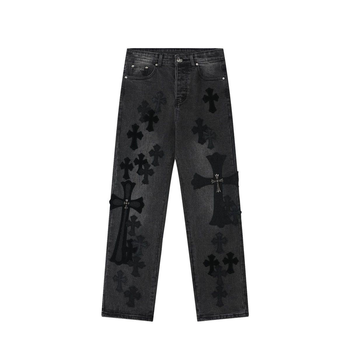 Chrome Hearts Black & Grey Silver Cross Patch Jeans