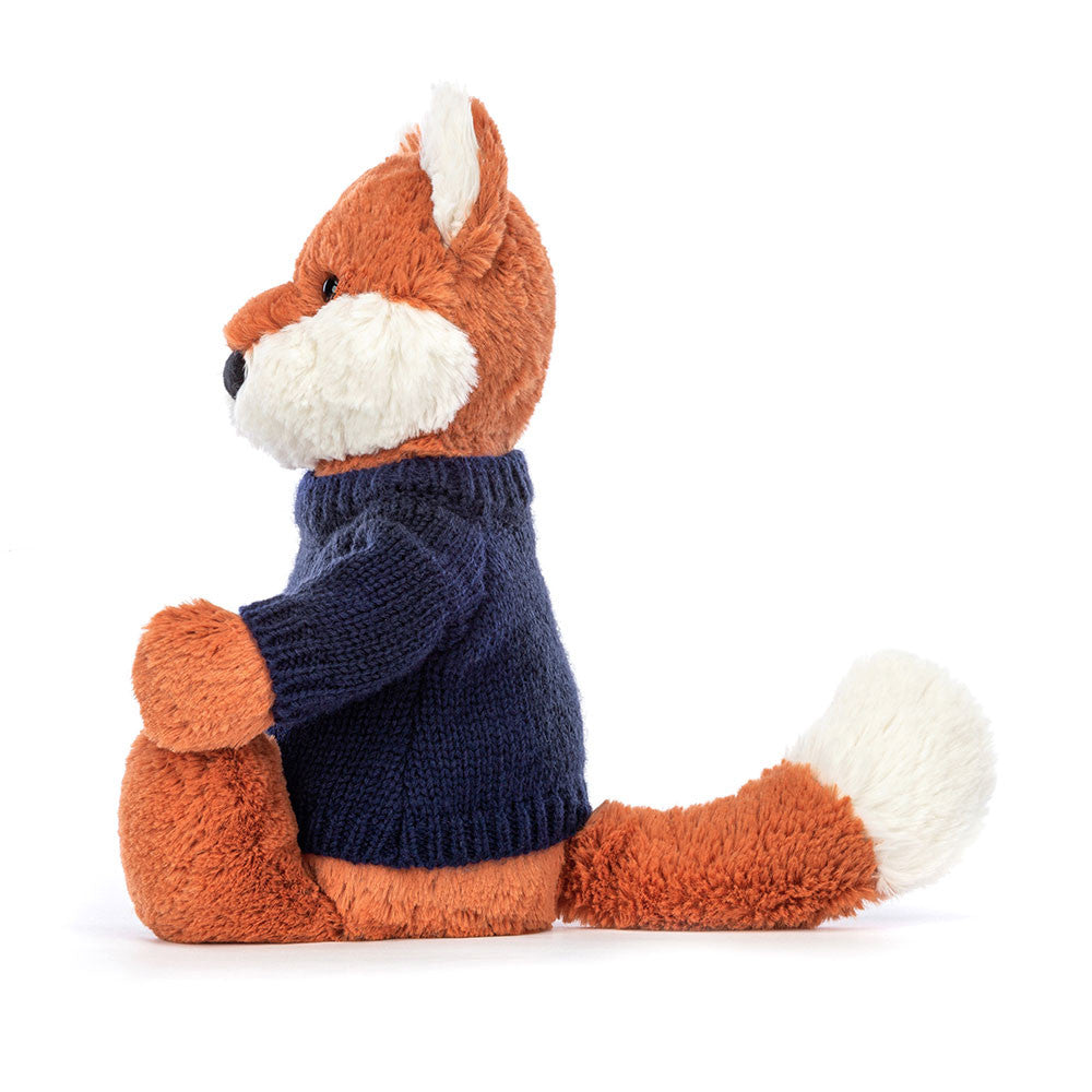 Bashful Fox Cub with Personalized Navy Jumper