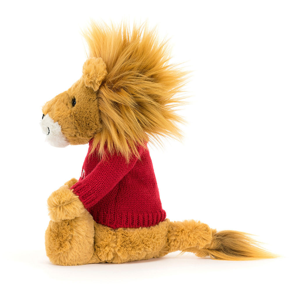 Bashful Lion with Personalized Red Jumper
