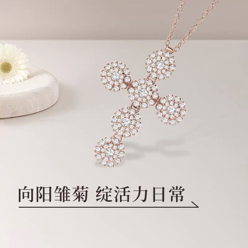 Damiani Style Floral Cubic Zirconia White-Gold-Plated Necklace