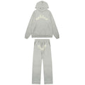 Sp5der Rhinestone Letter Graphic Grey Hoodie and Sweatpants Tracksuit Set