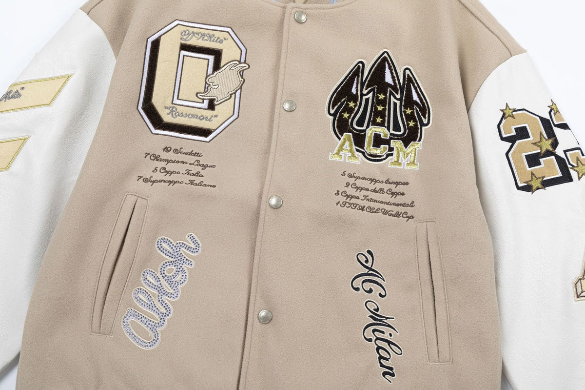 Off-White Embroidered Badge Varsity Jacket Unisex