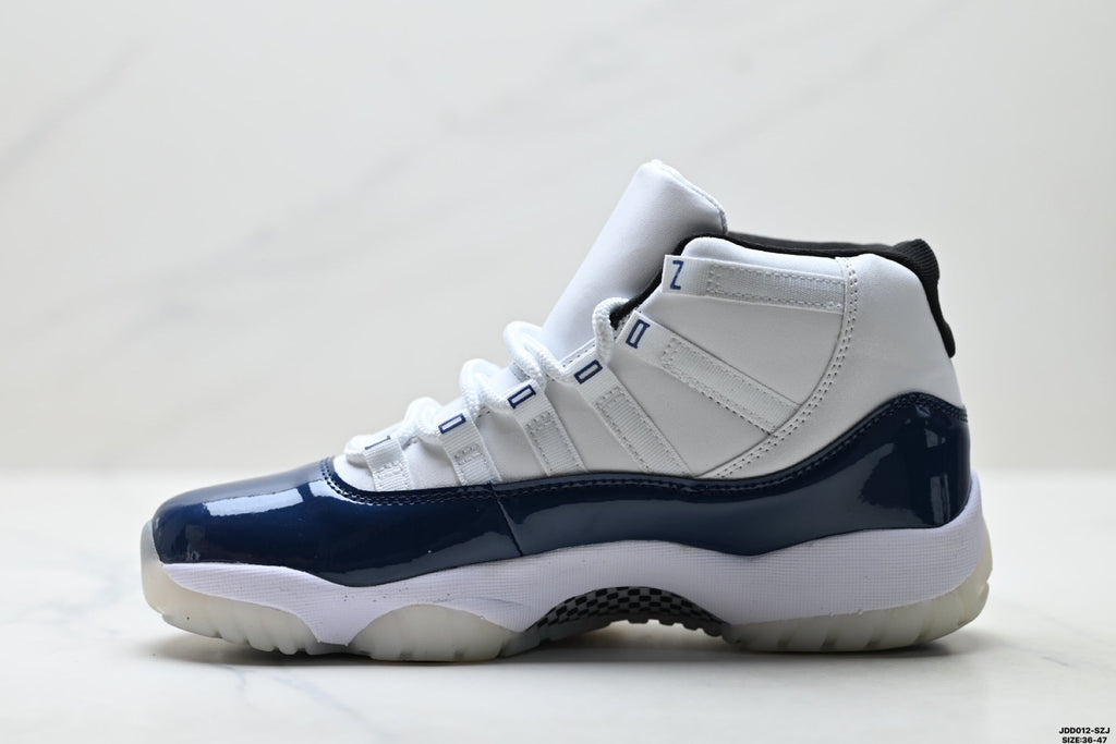 Air Jordan 11 Retro White and Midnight Navy Unisex Sneakers Style 11
