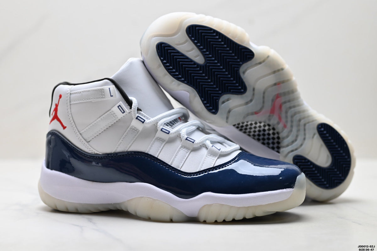 Air Jordan 11 Retro White and Midnight Navy Unisex Sneakers Style 11