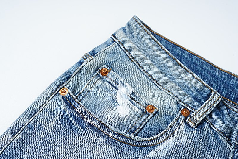 Purple Brand Light Blue Paint-Splatter Distressed Jeans
