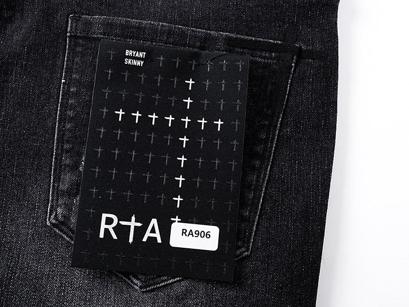 RTA Black Cross-Stud Washed Denim Jeans