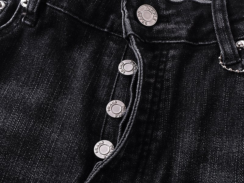 Purple Brand Washed Black Distressed Flare Jeans