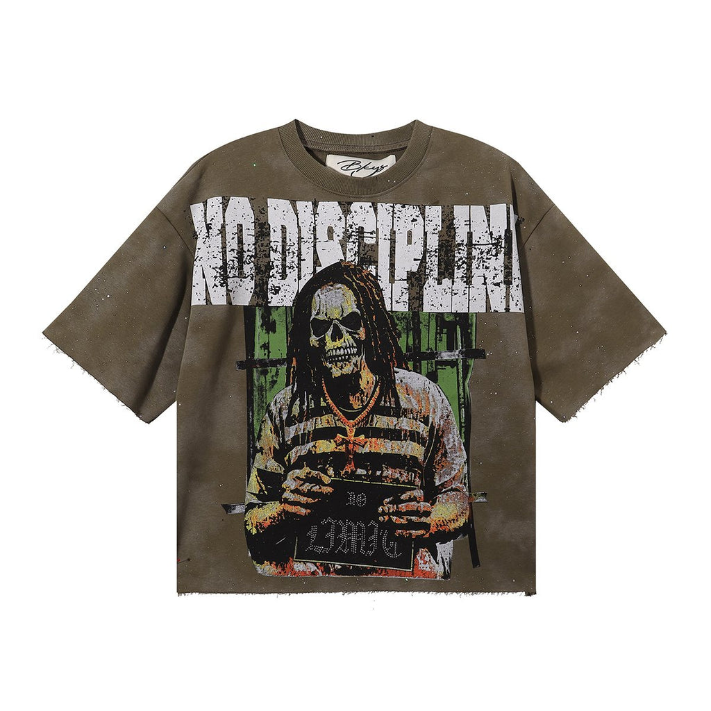 BKYS Revival No Discipline Rhinestone Skull Graphic Cropped T-Shirt