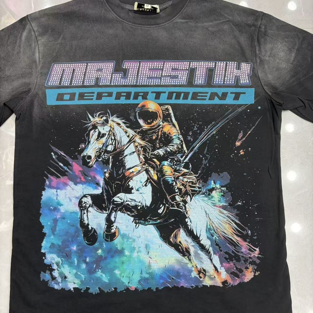 MAJESTIK Astronaut Horse Graphic T-Shirt