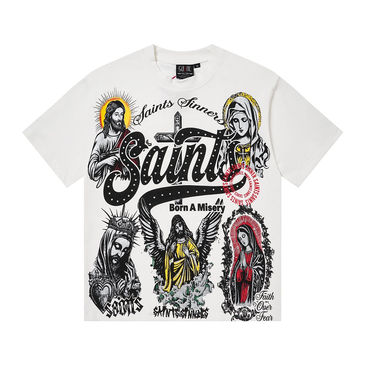 SAINT Rhinestone Religious Graphic T-Shirt