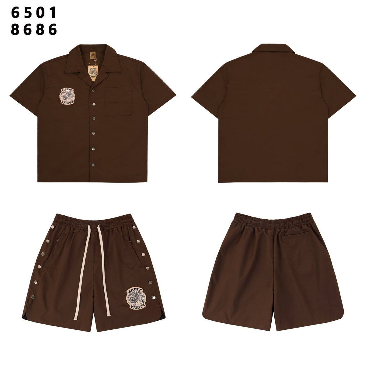 SAINT Vanity Patch Short-Sleeve Shirt & Snap-Side Shorts Set