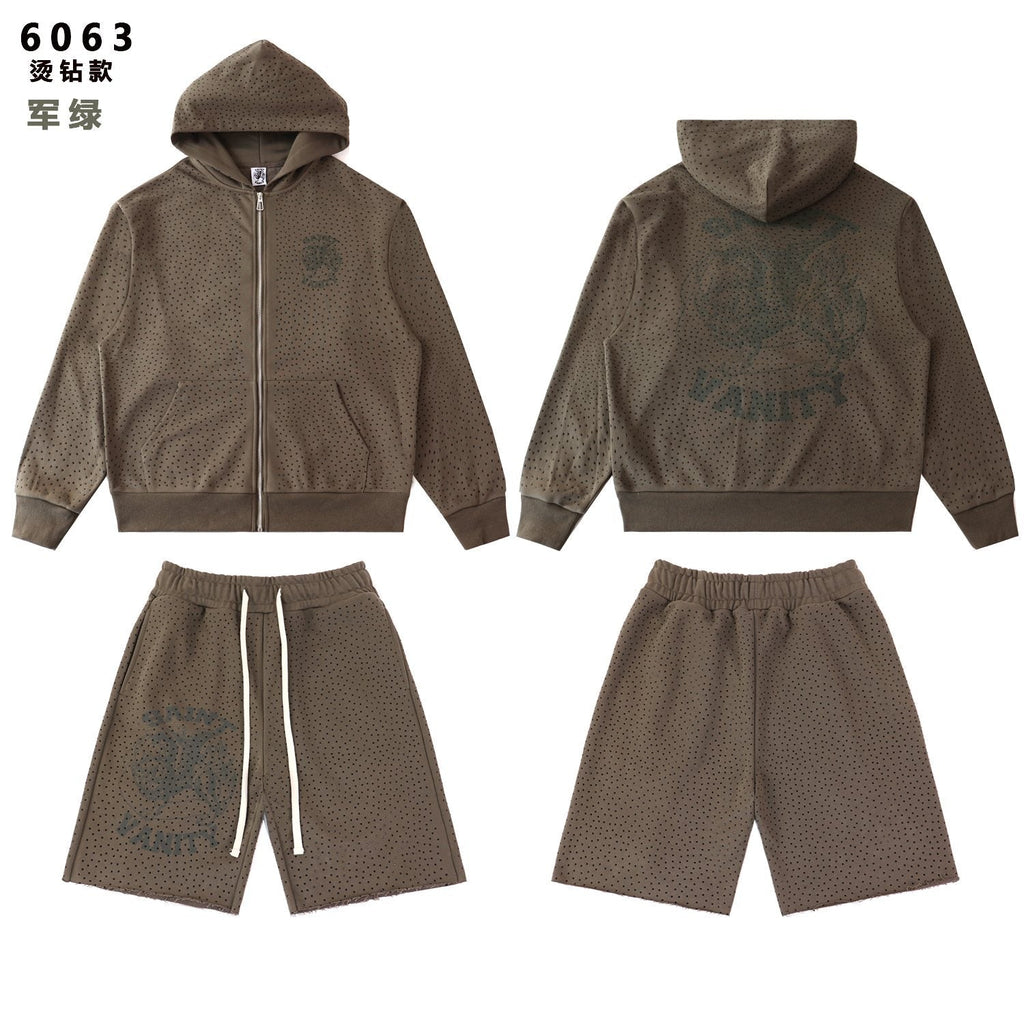 SAINT Vanity Rhinestone Zip Hoodie & Shorts Set