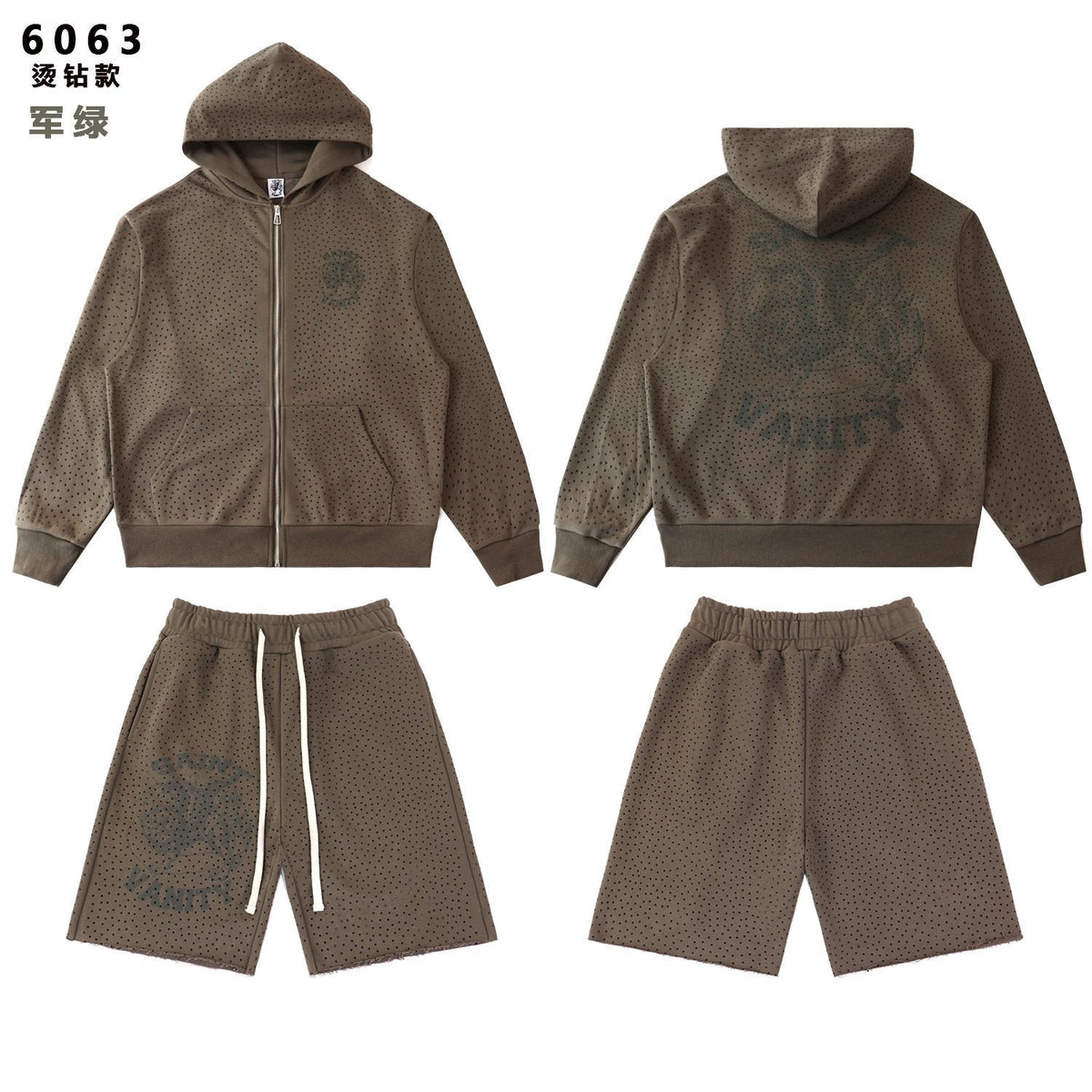 SAINT Vanity Rhinestone Zip Hoodie & Shorts Set
