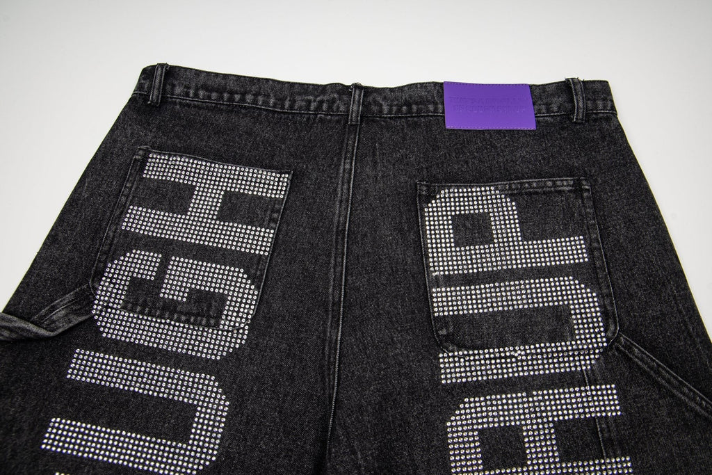 THAT'S A AWFUL LOT OF COUGH SYRUP Rhinestone Washed Denim Shorts