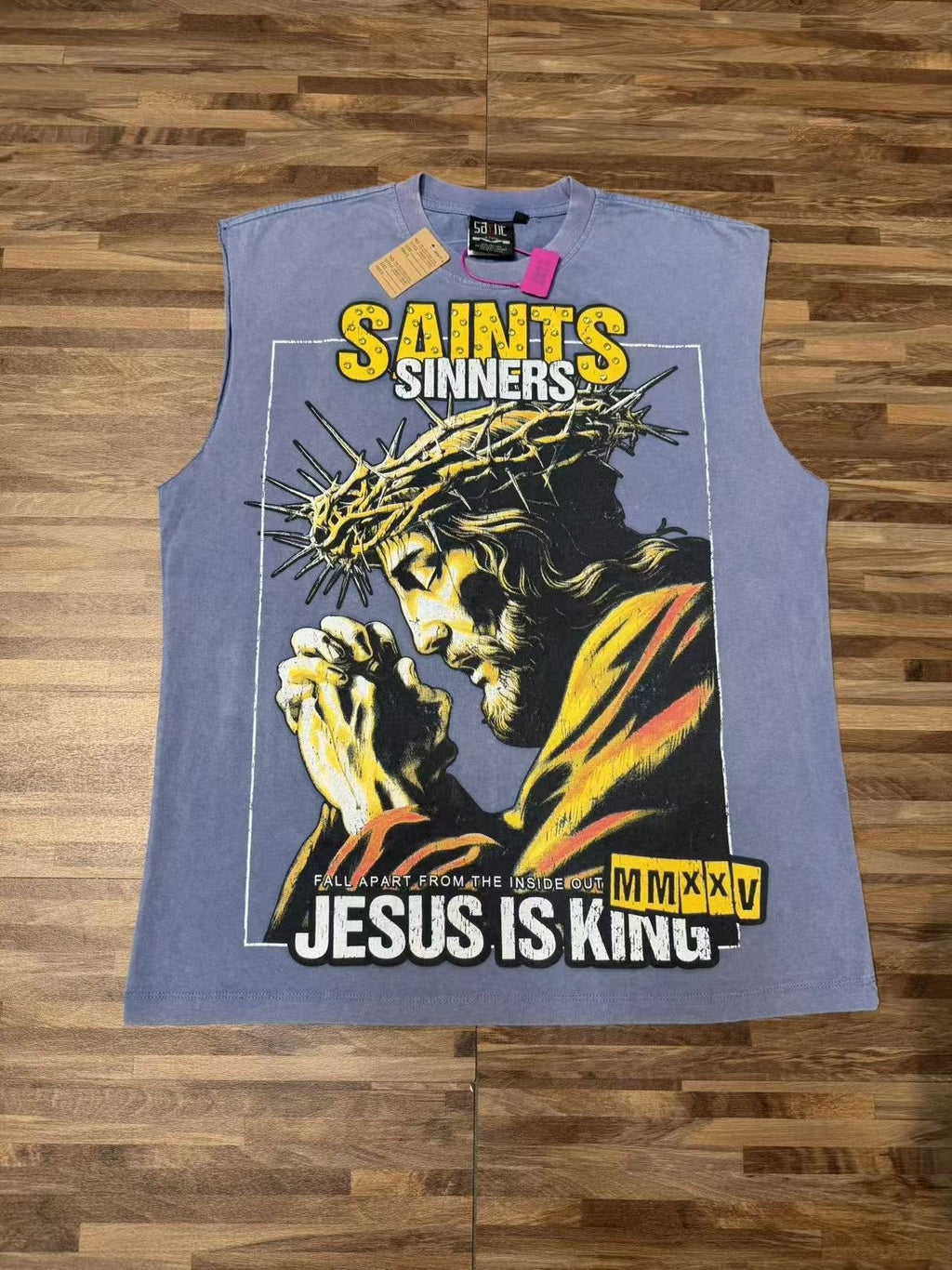 SAINT Rhinestone Graphic Sleeveless T-Shirt