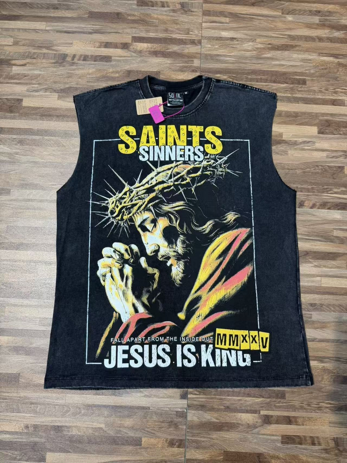 SAINT Rhinestone Graphic Sleeveless T-Shirt