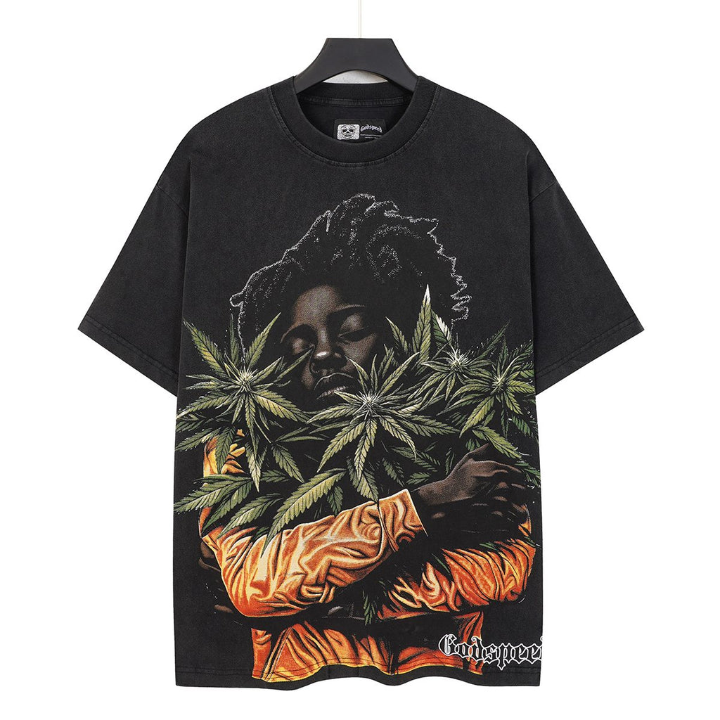 Godspeed Leaf Graphic Washed Black T-Shirt