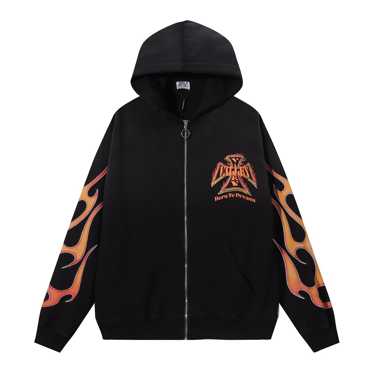 VALE USA Reborn Cross Flame Zip Hoodie