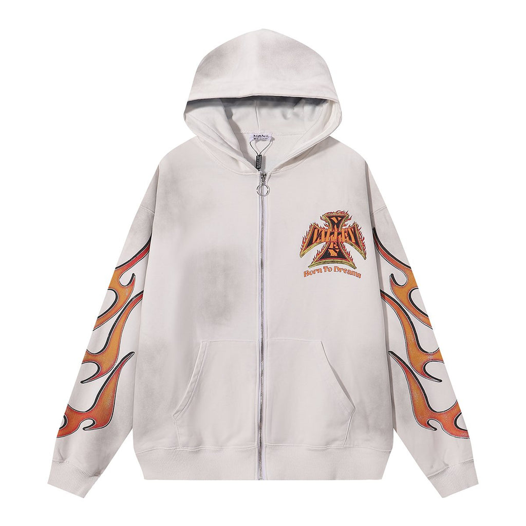 VALE USA Reborn Cross Flame Zip Hoodie