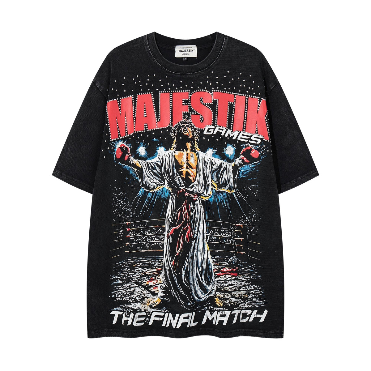MAJESTIK Washed Black Graphic Short-Sleeve T-Shirt