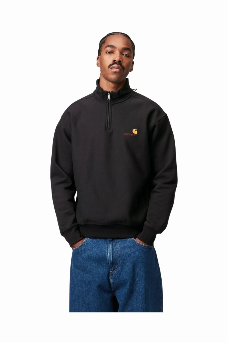 CARHARTT WIP HALF ZIP AMERICAN SCRIPT Black