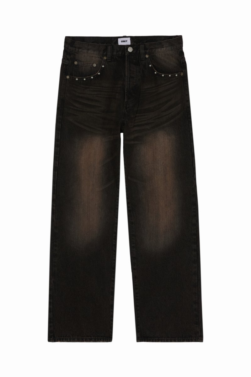 OBEY STUDDED BOXCAR PANT Black Rust Wash