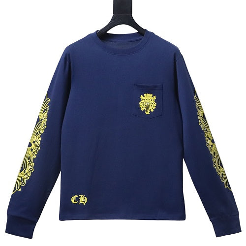 Chrome Hearts Navy & Yellow Dagger Logo Longsleeve T-Shirt