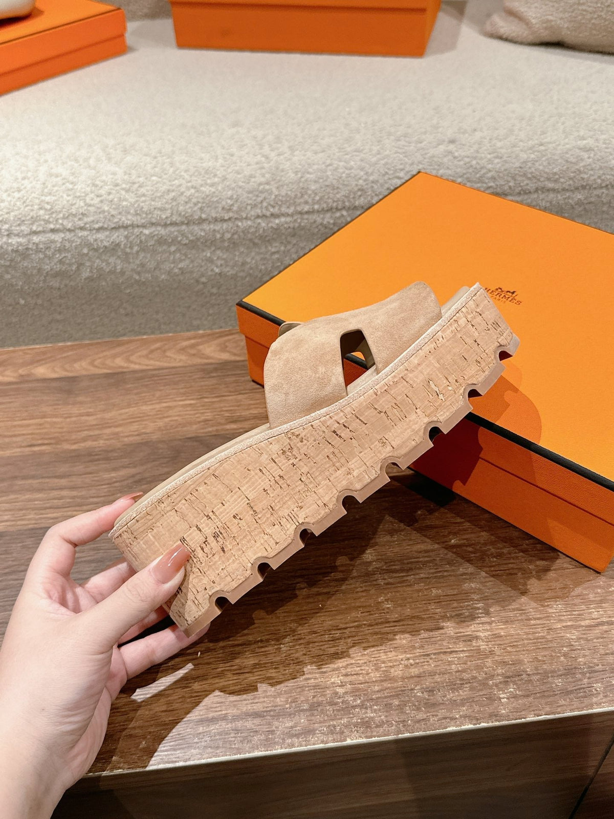 Hermès H-Strap Calfskin Platform Sandals