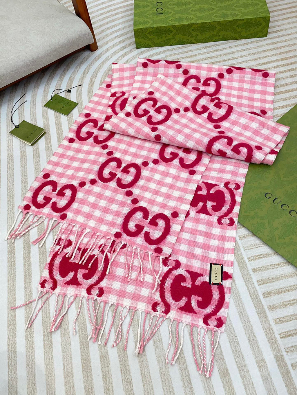 SCARF 220 CM IN BRIGHT PINK MIX WHITE WOOL 401164