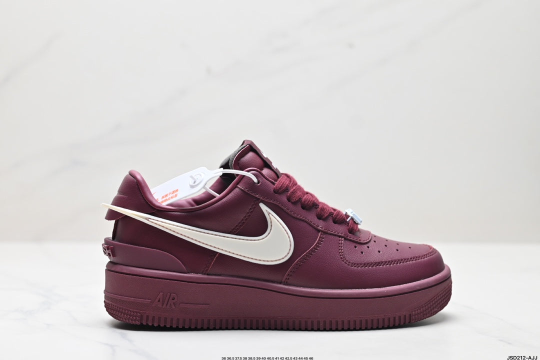 Nike Air Force 1 Low Burgundy White Unisex Sneakers Style 11