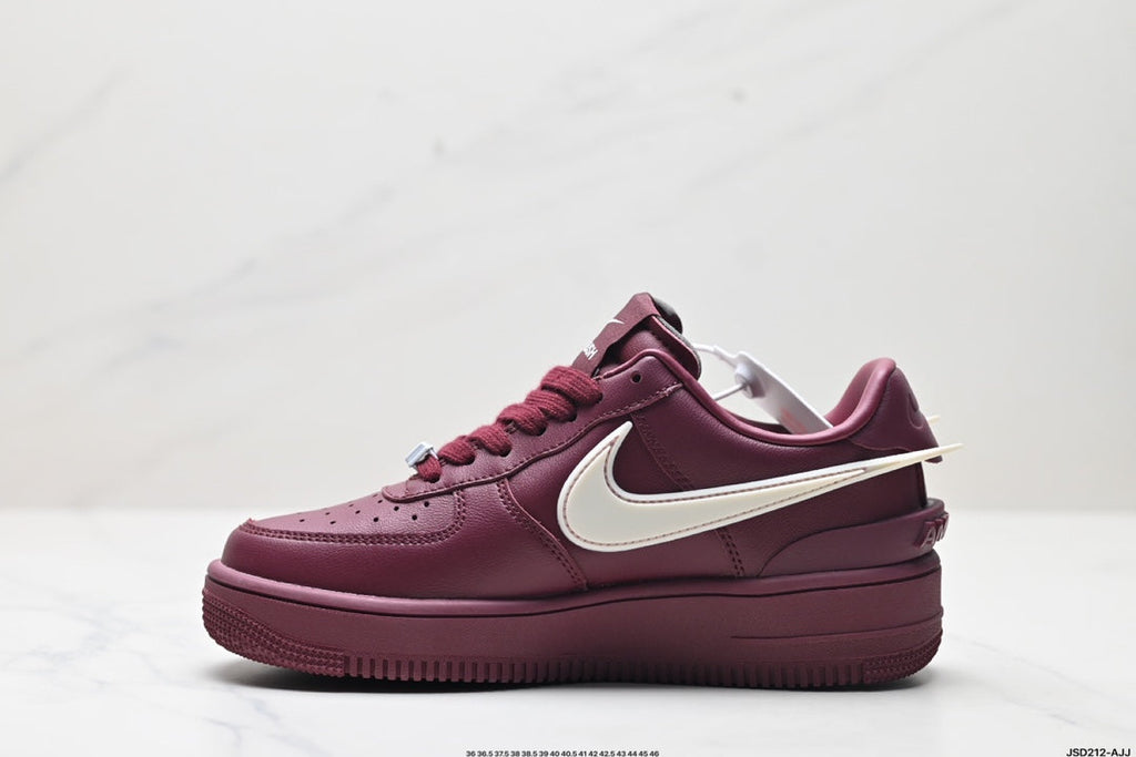 Nike Air Force 1 Low Burgundy White Unisex Sneakers Style 11