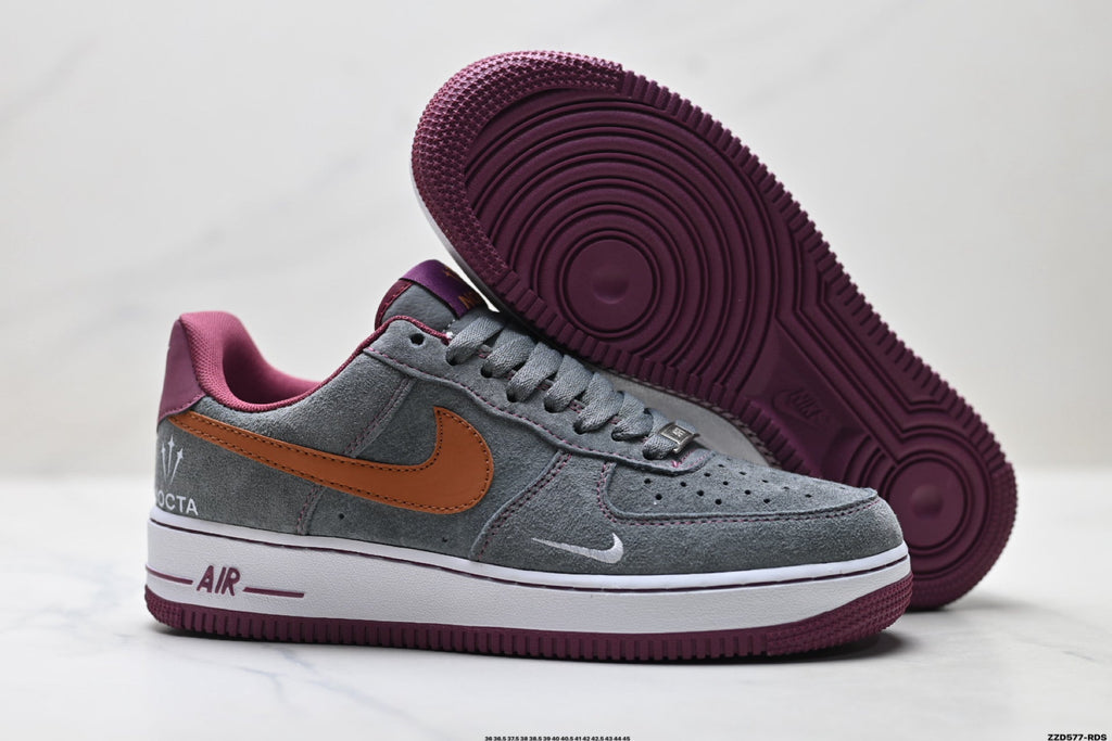 Nike Air Force 1 Low Gray Orange Burgundy Unisex Sneakers Style 12