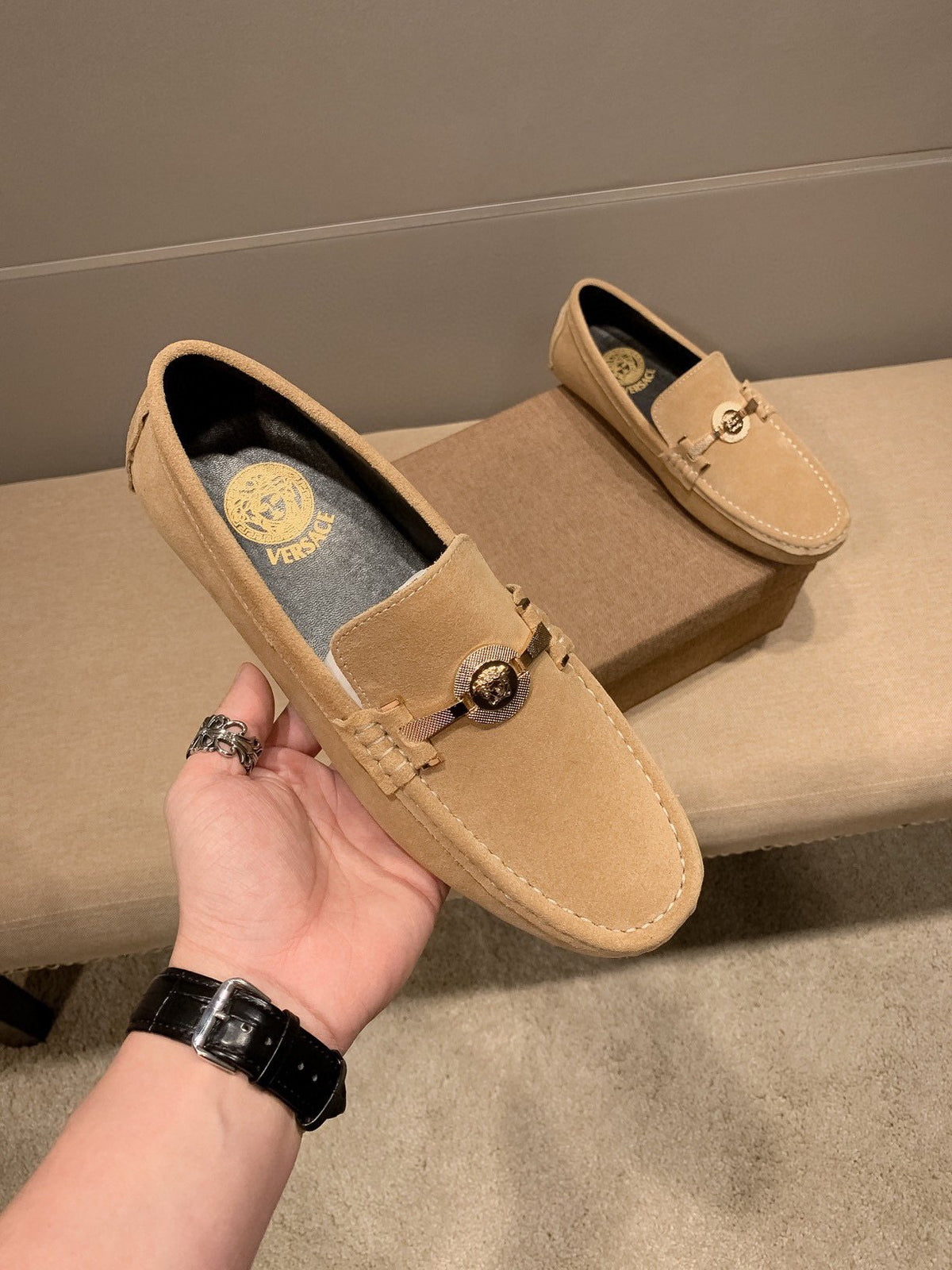 Versace Tan Hardware Loafers