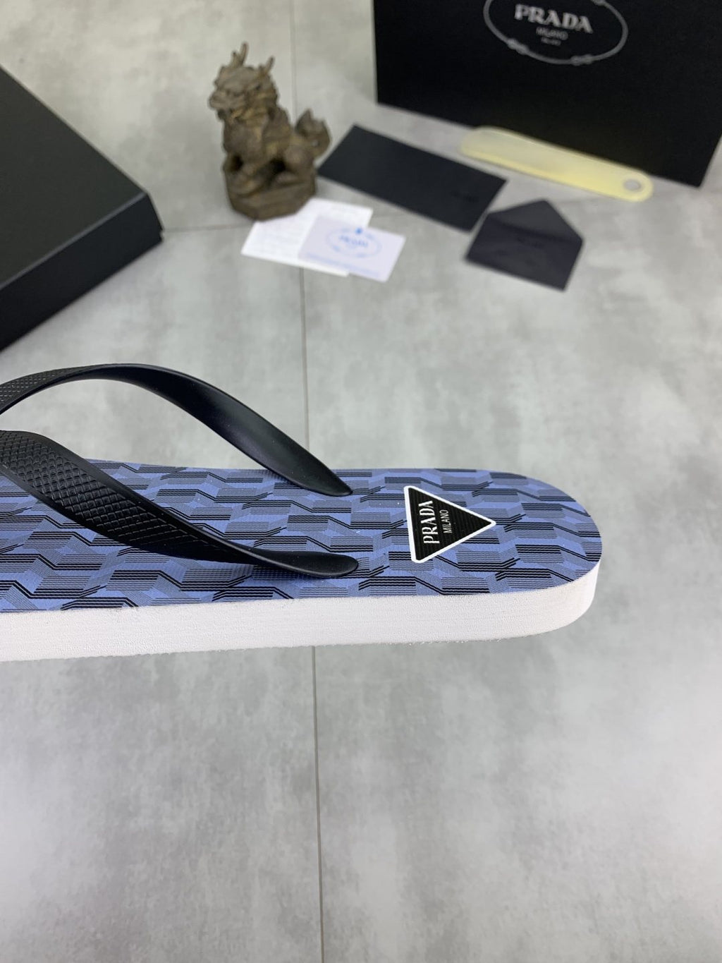 Prada Geometric Thong Flip-Flops - Lavender Blue and Black