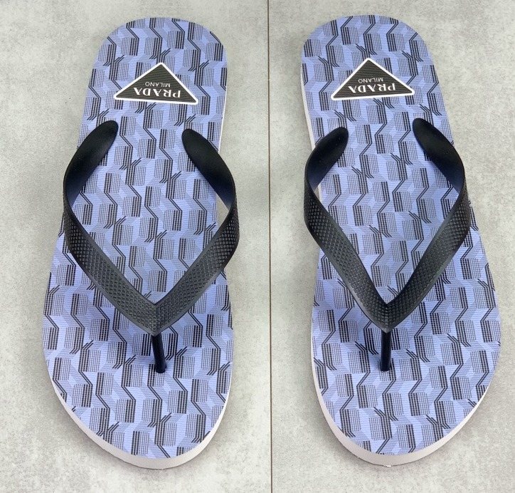 Prada Geometric Thong Flip-Flops - Lavender Blue and Black