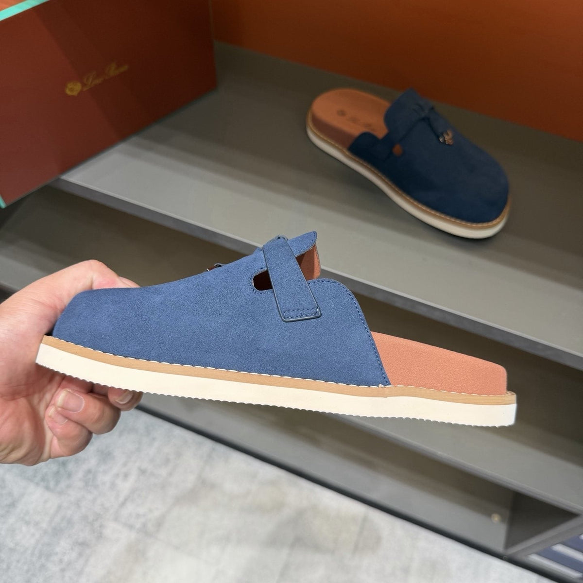 Loro Piana Navy Blue Slip-On Mule Loafers