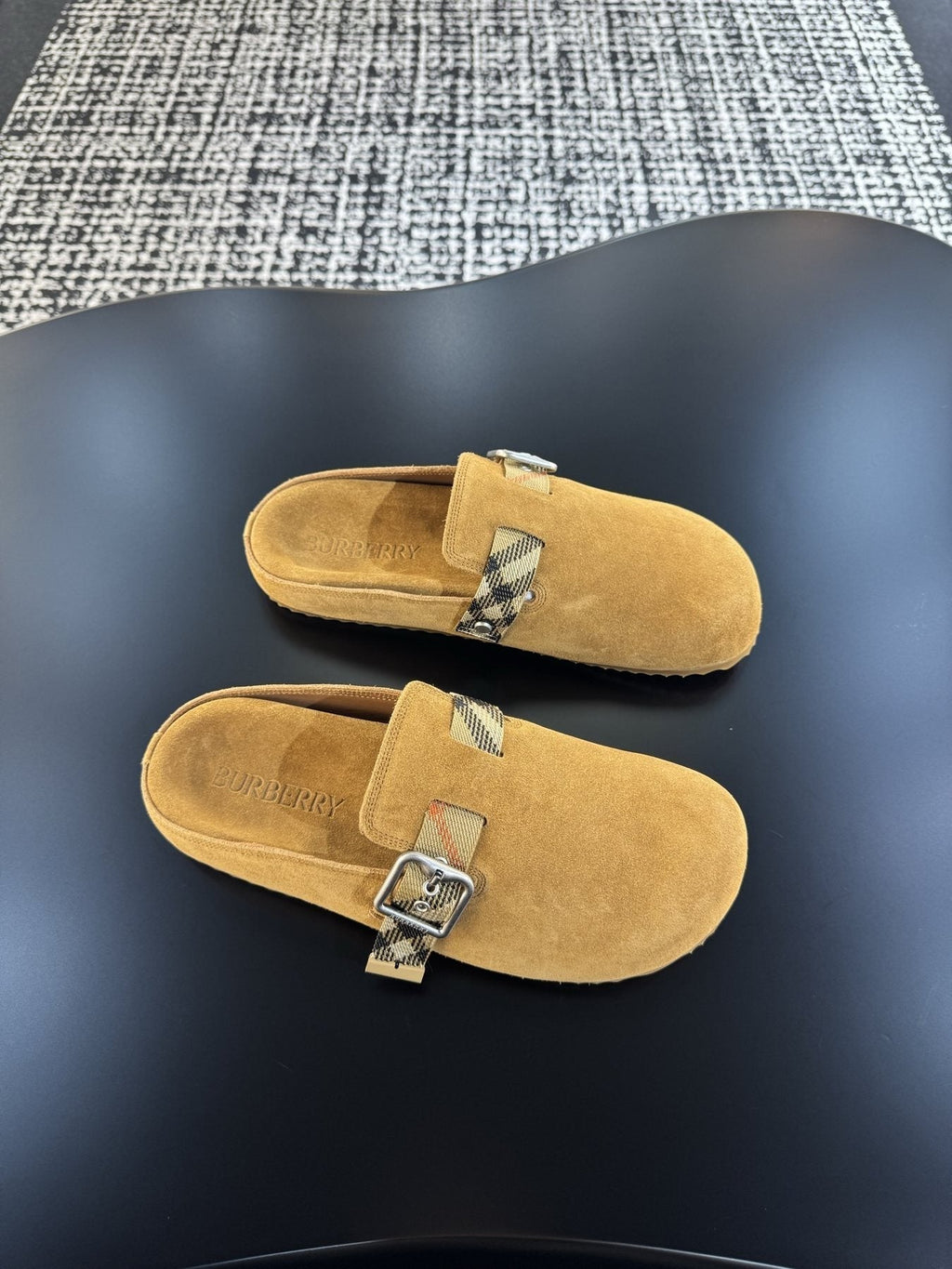 Burberry Men's Camel Check Strap Slide Sandals