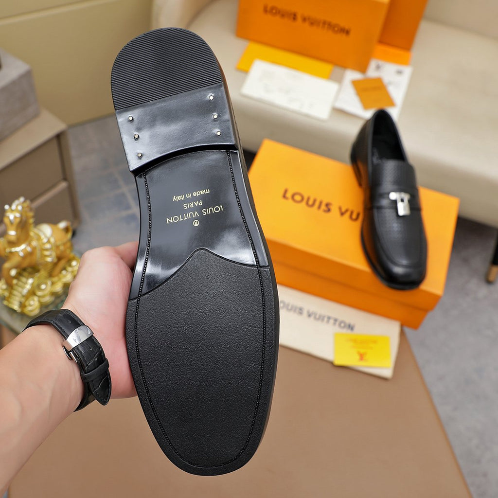 Louis Vuitton Black Textured Loafers - Silver-Tone Hardware