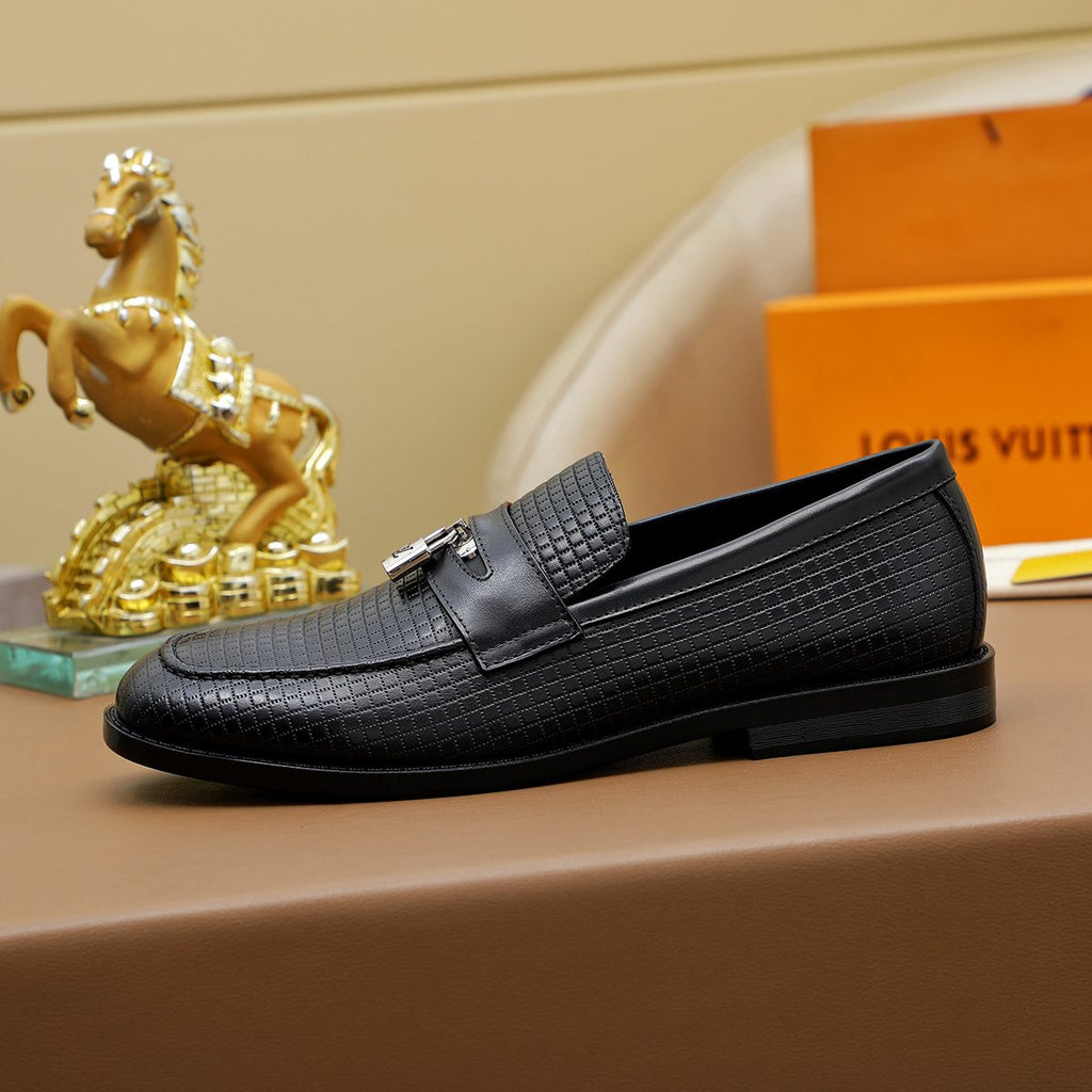 Louis Vuitton Black Textured Loafers - Silver-Tone Hardware